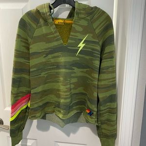 Aviator Nation Bolt Stitch Classic 4 Stripe Cropped Hoodie Size MEDIUM